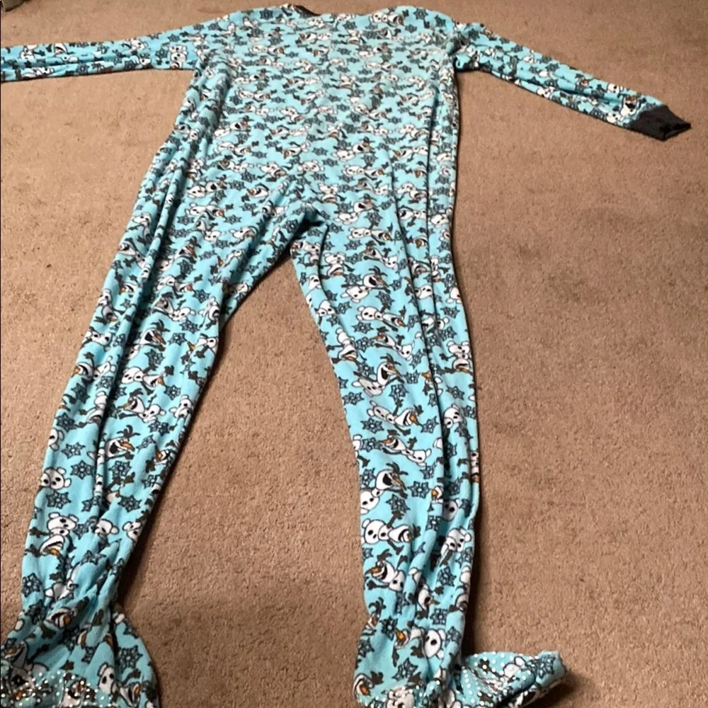 Disney Blue and White Olaf Adult One Piece Footie Pajamas - Picture 10 of 12